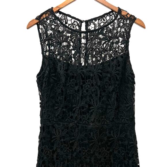 Bisou Bisou Black Lace Overlay Sheath Dress Sleeveless Midi Size 10 - Picture 4 of 13